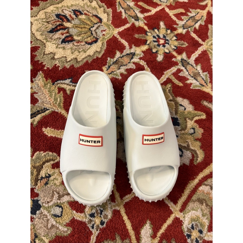 HUNTER Women's 9 Light Sage Green Platform Slides Chunky Logo Sandals